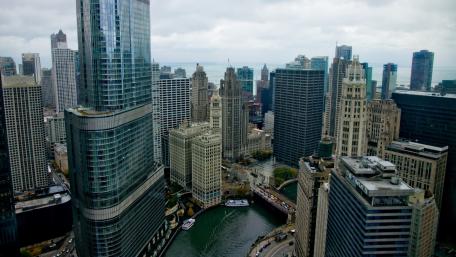 Urban Skyline Overlooking the River wallpaper