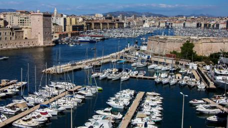 Serene Harbor View of Marseille's Marina Scene wallpaper