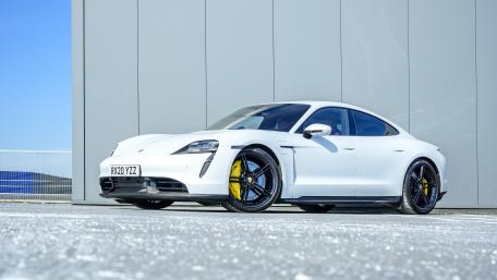 Sleek Porsche Taycan in Stunning White Finish wallpaper