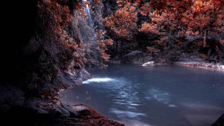 Autumn Serenity by the Waterfall wallpaper
