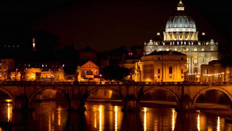 St. Angelo Bridge Illuminated at Night in Rome wallpaper