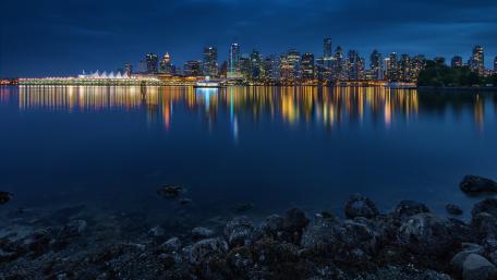 Scenic Night Reflections of a Vibrant Cityscape wallpaper