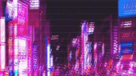 Blurred neon cityscape wallpaper