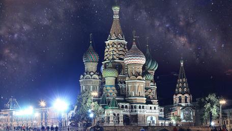 St. Basil's Cathedral under Starry Night Sky wallpaper