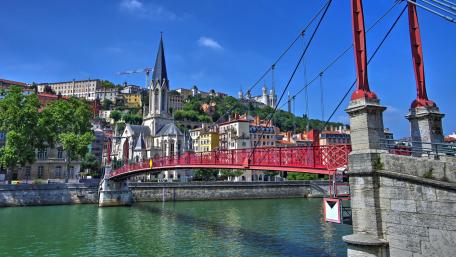 Saint George Bridge and Church of Lyon wallpaper