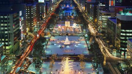 Sapporo Odori Park at night wallpaper