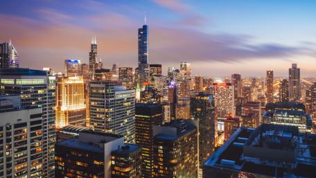 Urban Skyline at Dusk in a Vibrant Cityscape wallpaper
