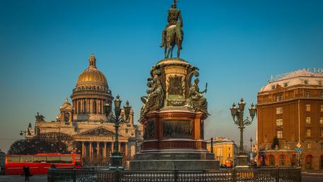 Majestic St. Isaac's Cathedral in Winter Glow wallpaper