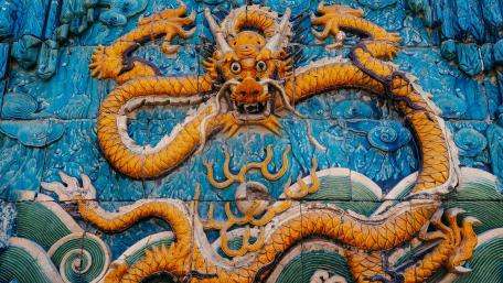 Majestic Dragon in Blue City Mural wallpaper