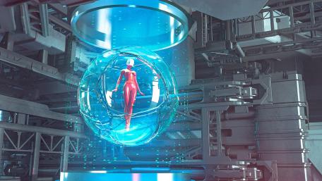 Futuristic Android in a Glowing Sphere wallpaper