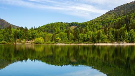 Serene Reflection Over Crystal Clear Lake wallpaper