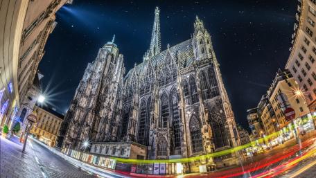 Majestic St. Stephen's Cathedral Under a Starry Sky wallpaper