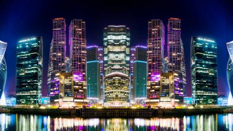 Skyscrapers of Moscow by night wallpaper