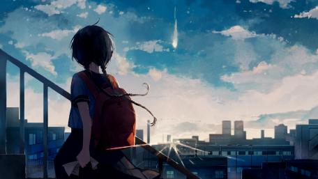 Serene Schoolgirl Sunset Gaze wallpaper