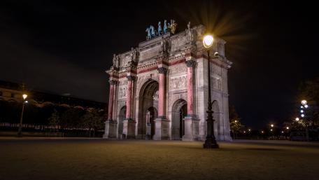 Arc de Triomphe at Night in Paris Cityscape wallpaper