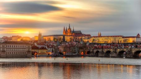Sunset Over Prague's Historic Skyline wallpaper