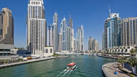 Vibrant Urban Landscape of Dubai's Waterfront wallpaper