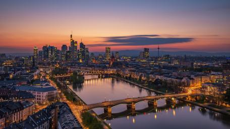 Cityscape at Dusk Over a Vibrant Skyline wallpaper