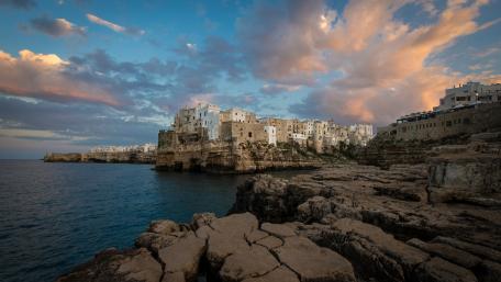 Charming Coastal City at Sunset wallpaper