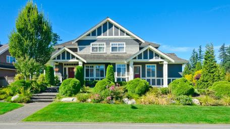 Charming Cottage Surrounded by Lush Greenery and Blue Sky wallpaper