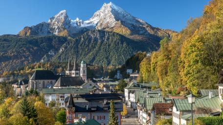 Serene Mountain Village in Autumn Glory wallpaper