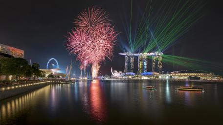 Stunning Fireworks Display Over Marina Bay Sands wallpaper