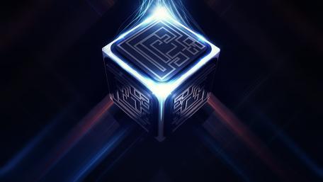 Mystical Neon Cube in Darkness wallpaper