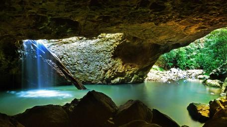 Nature's Tranquil Sanctuary Inside a Cave wallpaper