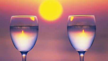 Romantic Sunset with Glasses of Water wallpaper