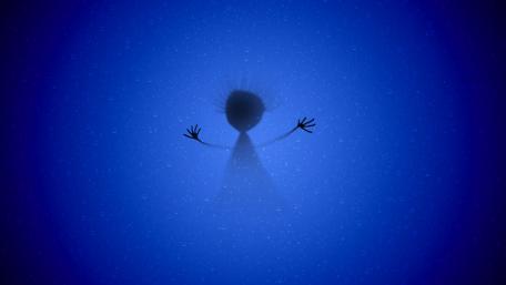 Enigmatic Blue Ghost Silhouette Amidst Night Misty Veil wallpaper
