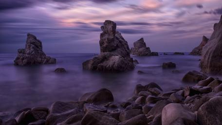 Mystical Purple Seascape at Dusk wallpaper