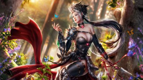 Warrior Enchantress in a Magical Forest wallpaper