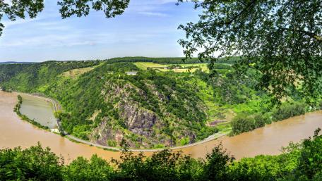 Serene River Bend in Nature's Embrace wallpaper