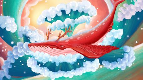 Humpback whale with horns fantasy art wallpaper