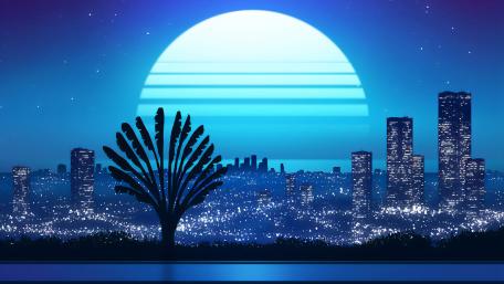 Blue Metropolis Under the Neon Moon wallpaper