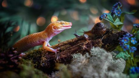 Vibrant Lizard in a Magical Garden Setting wallpaper