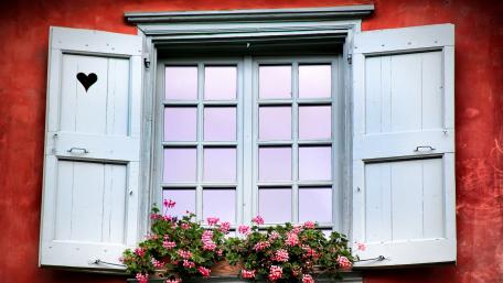 Charming Rustic Window with Flowers and Heart Feature wallpaper