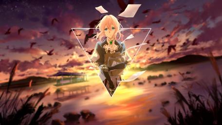 Ethereal Anime Sunset Reflection wallpaper