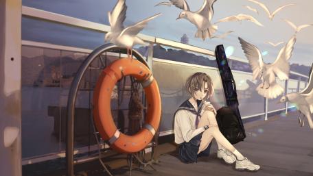 Seaside Solitude with Seagulls wallpaper