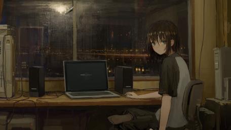 Melancholy Evening by the Computer wallpaper
