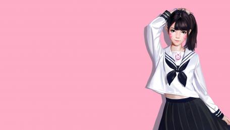 Overwatch style anime schoolgirl wallpaper
