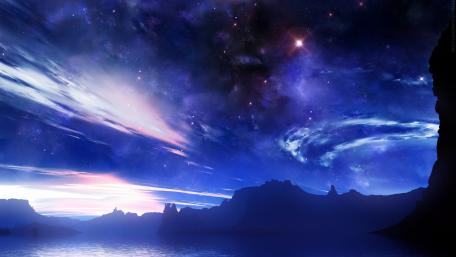 Mystical Starry Landscape Above Water wallpaper
