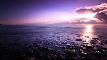 Vibrant Purple Sunset Over Serene Sea wallpaper