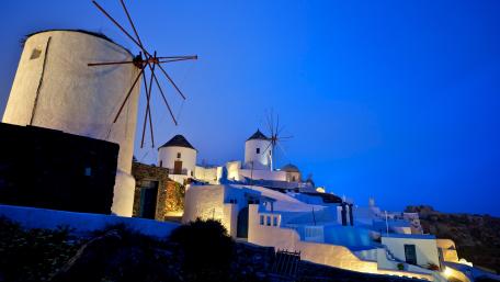 Windmills Against the Greek Evening Sky wallpaper