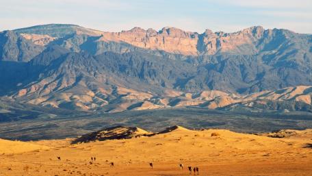 Majestic Mountains Amidst Desert Sands wallpaper