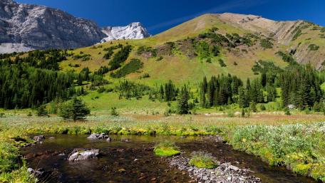 Majestic Mountain Landscape in Tranquil Valley wallpaper