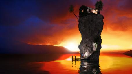 House on a sea stack wallpaper