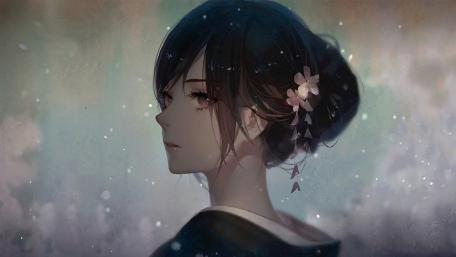 Ethereal Anime Beauty in a Serene Snowfall wallpaper