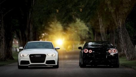 Sunset Drive with Audi and Nissan GT-R wallpaper