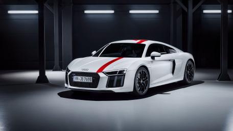 Sleek Audi R8 in Striking White and Red Design wallpaper